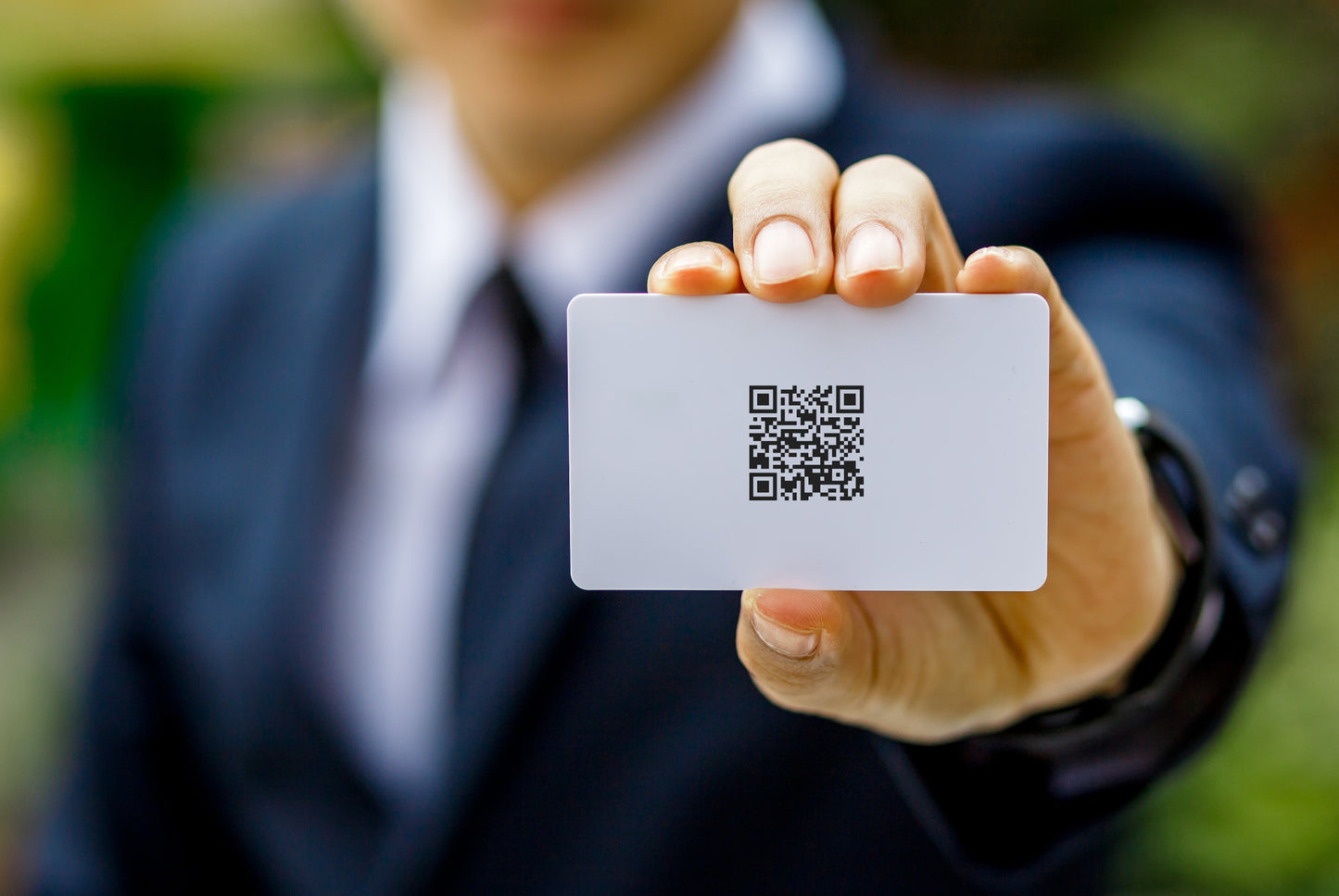 NFC business card customized with vCard QR code for John Doe